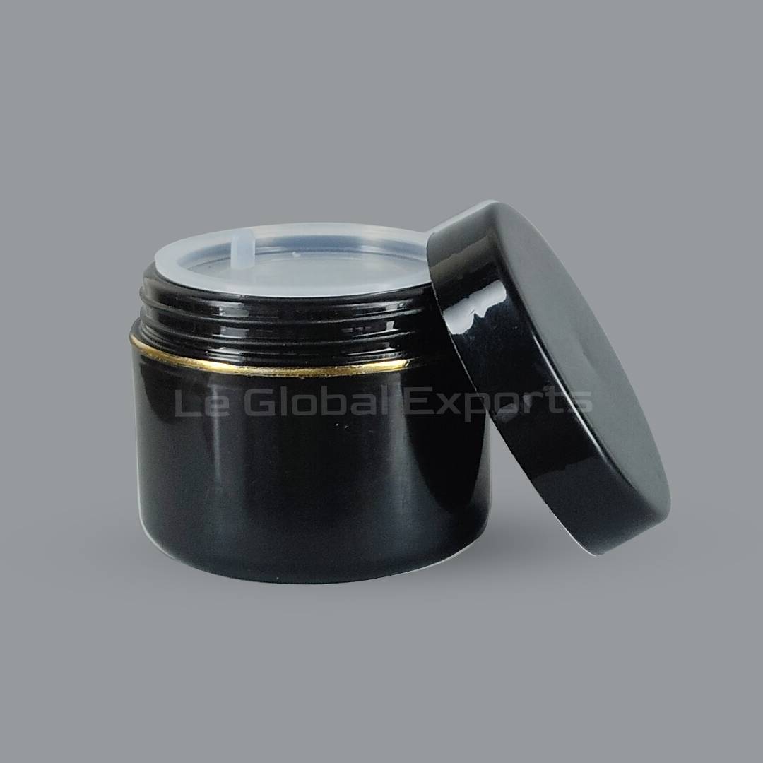 30g Black Cream Jar Golden Ring and Inner with Cap